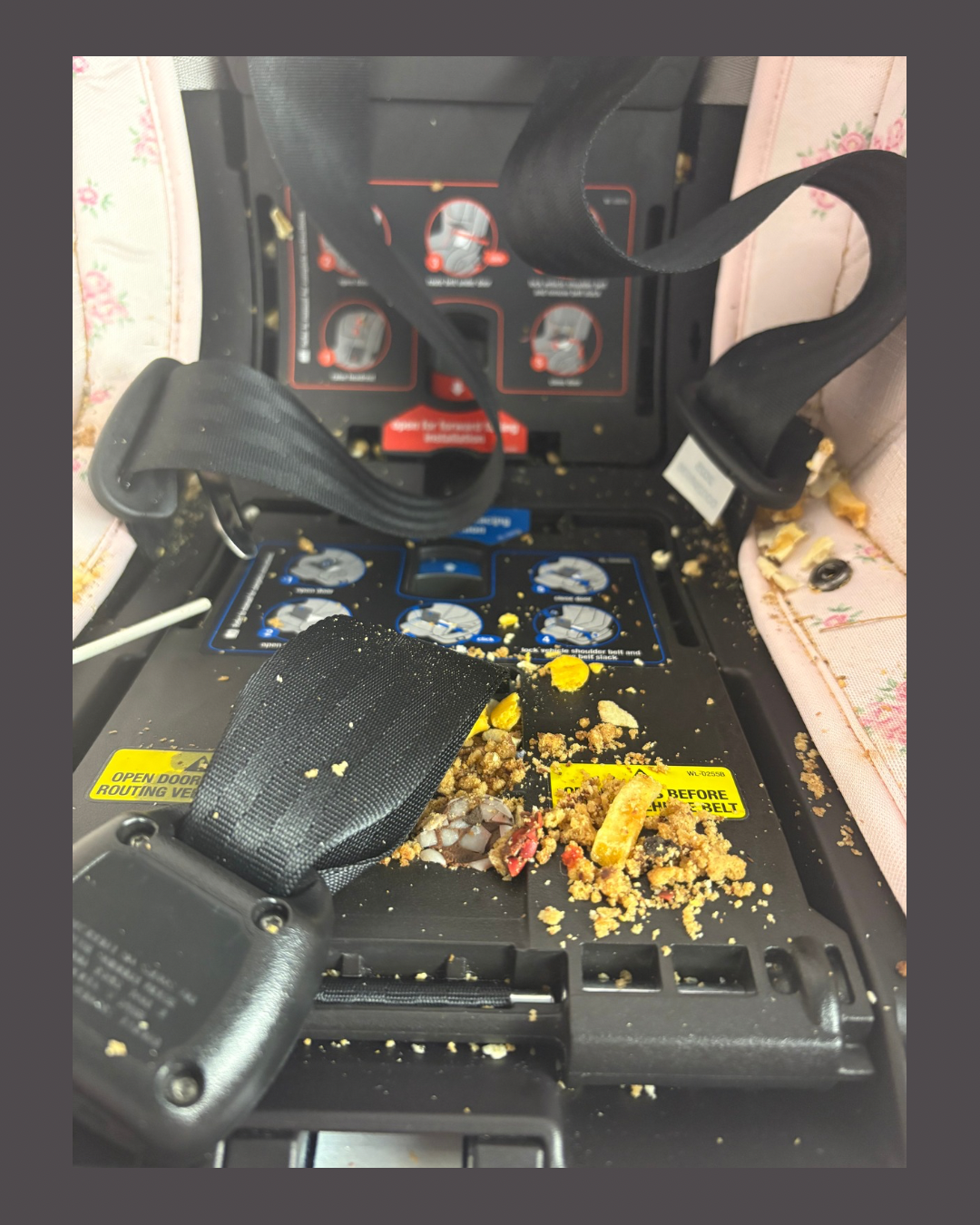 Before β crumbs inside car seat
